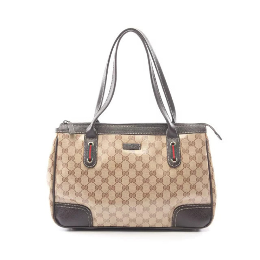 Gucci GG Crystal Tote Bag Canvas Leather Beige Cream Brown